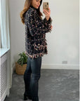 Black pink Color Tweed Effect Knitted short Cardigan Jacket