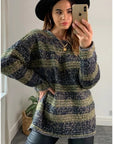 Ribbed stripe mix yarn oversize jumper(GREEN)