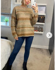 Ribbed stripe mix yarn oversize jumper