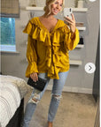Front Frill detail long sleeves blouse top in Mustard Yellow