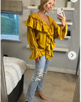Front Frill detail long sleeves blouse top in Mustard Yellow
