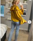 Front Frill detail long sleeves blouse top in Mustard Yellow