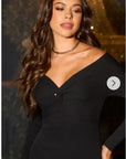 Soft Knit off the shoulder neckline long sleeves bodycon dress