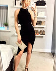Front Open bodycon knit dress in Black
