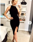 Front Open bodycon knit dress in Black
