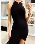 Front Open bodycon knit dress in Black