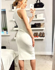 Front Open bodycon knit dress in White