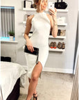 Front Open bodycon knit dress in White