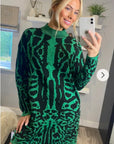 Fine Knit Leopard Print Pattern design Jumper in Green