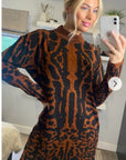 Fine Knit Leopard Print Pattern design Jumper in Coffee Brown