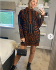 Fine Knit Leopard Print Pattern design Jumper in Coffee Brown