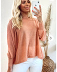 Knitted Plain Colour Brushed Bell Sleeves Jumper