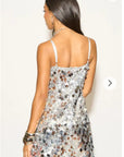 Circle Disc Sequin Strappy Short Dress in Sliver