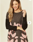 Leave Print Knitted Jumper (Pink)