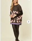 Leave Print Knitted Jumper (Pink)