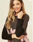 Leave Print Knitted Jumper (Pink)
