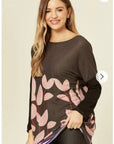 Leave Print Knitted Jumper (Pink)