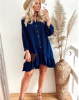 Long Sleeve Oversized Linen Shirt Dress in Blue