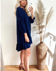 Long Sleeve Oversized Linen Shirt Dress in Blue