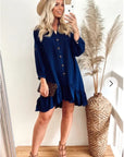 Long Sleeve Oversized Linen Shirt Dress in Blue