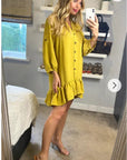 Long Sleeve Oversized Linen Shirt Dress in Mustard Yellow