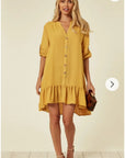 Long Sleeve Oversized Linen Shirt Dress in Mustard Yellow