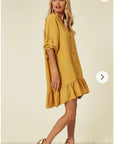 Long Sleeve Oversized Linen Shirt Dress in Mustard Yellow