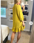 Long Sleeve Oversized Linen Shirt Dress in Mustard Yellow