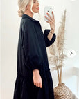 Oversized Cotton shirt dress with ruffle hem