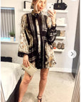 Black and Gold Scarf Print Mini Shirt Dress