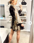Black and Gold Scarf Print Mini Shirt Dress