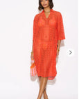 V pattern Lace kaftan dress in Orange Holiday wear collection