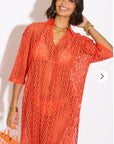V pattern Lace kaftan dress in Orange Holiday wear collection