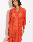 V pattern Lace kaftan dress in Orange Holiday wear collection