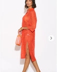 V pattern Lace kaftan dress in Orange Holiday wear collection