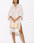 V pattern Lace kaftan dress in White Holiday wear collection