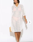 V pattern Lace kaftan dress in White Holiday wear collection