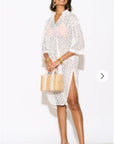V pattern Lace kaftan dress in White Holiday wear collection