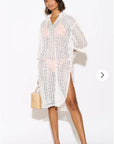 V pattern Lace kaftan dress in White Holiday wear collection