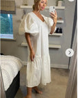 Oversized Puff Sleeves Maxi dress in White