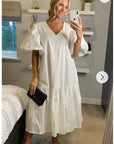 Oversized Puff Sleeves Maxi dress in White