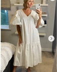 Oversized Puff Sleeves Maxi dress in White