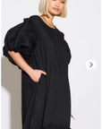Oversized Puff Sleeves ruffle hem design Maxi dress in Black