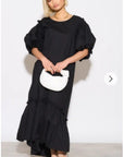 Oversized Puff Sleeves ruffle hem design Maxi dress in Black