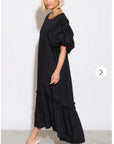Oversized Puff Sleeves ruffle hem design Maxi dress in Black