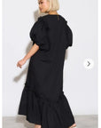 Oversized Puff Sleeves ruffle hem design Maxi dress in Black