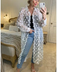 Oversized long shirt dress with floral embellished design in White