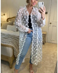 Oversized long shirt dress with floral embellished design in White