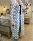 Oversized long shirt dress with floral embellished design in White