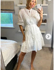Leave's pattern shirt dress in white